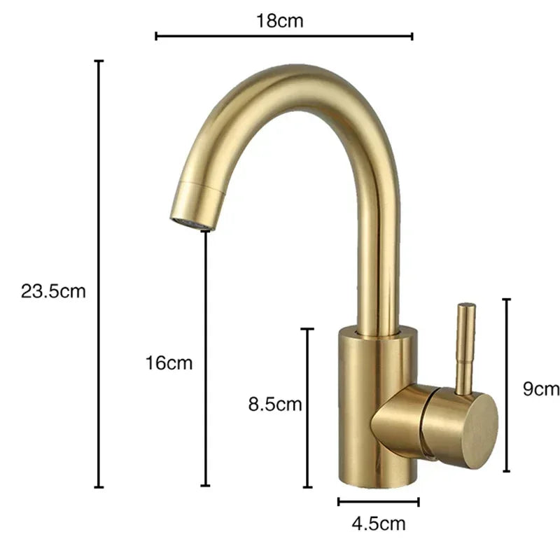 Afralia™ Gold Stainless Steel Basin Faucet with Single Handle for Bathroom Sink