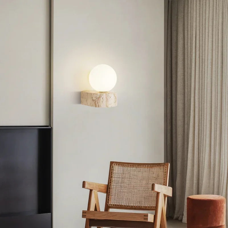 Afralia™ Natural Stone Wall Sconce with Glass Lampshade and LED Light