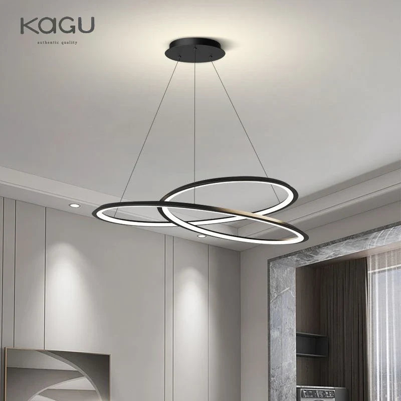 Afralia™ Circular Black/White Chandelier for Living, Dining, and Kitchen Room