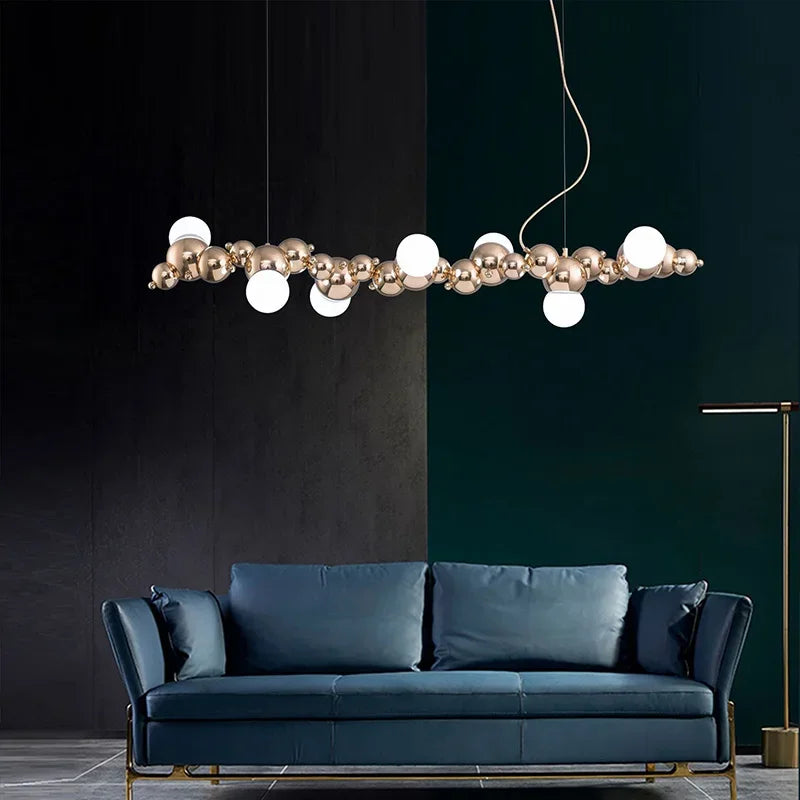 Afralia™ Caterpillar Metal Ball Chandelier: Modern Creative Long Bar Pendant Light for Kitchen Dining Room