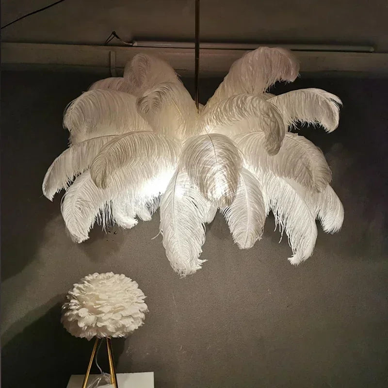 Afralia™ Ostrich Feather LED Pendant Lamp for Living Room or Bedroom Decor