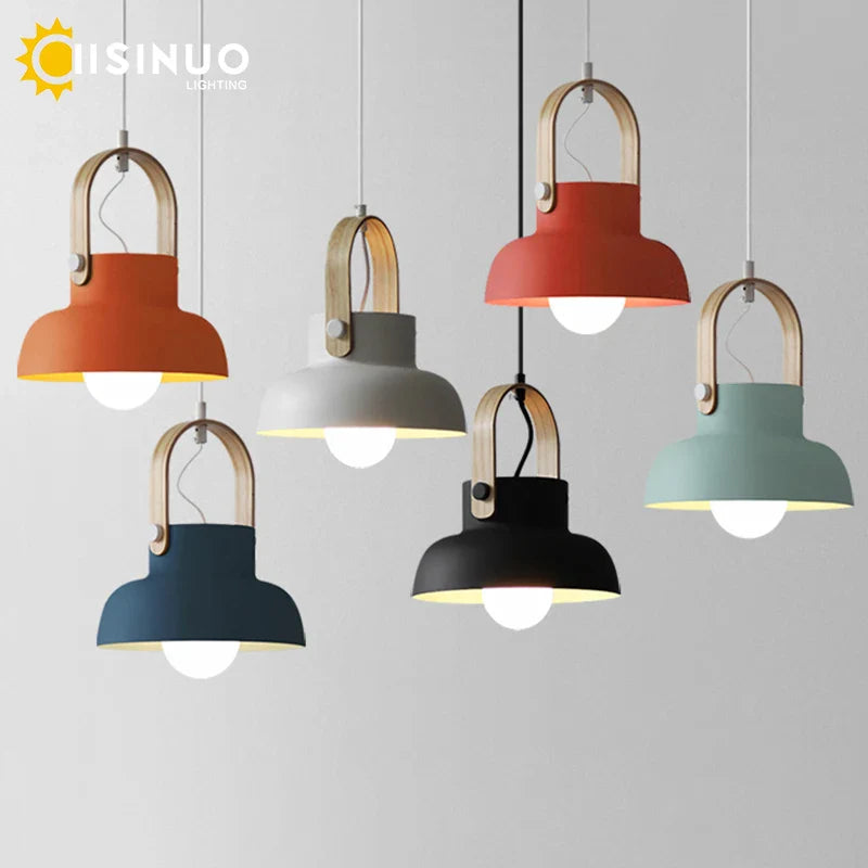 Afralia™ Nordic Wooden Pendant Light E27 Hanging Lamp for Interior Bedroom Kitchen Dining