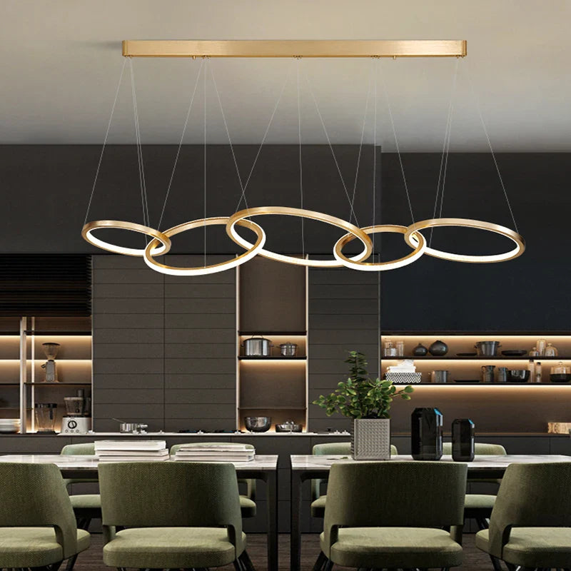 Afralia™ Minimalist Gold Circle LED Chandelier for Modern Dining Room Lighting