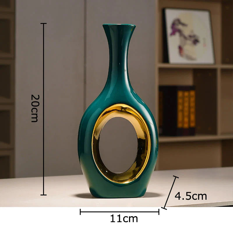 Afralia™ Gold Ceramic Vase with Artificial Flowers for Elegant Room Decor
