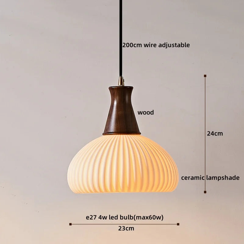 Afralia™ Wood Glass LED Pendant Lights Modern Hanging Lamp for Kitchen Living Room