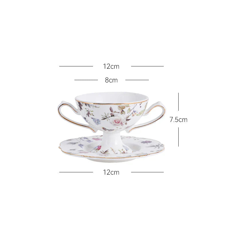 Afralia™ Flower Edge Porcelain Cup Icecream Mug Tea Coffee Teacup Juice Cup