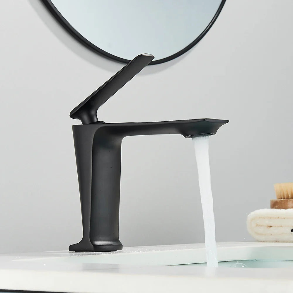 Afralia™ Matte Black Brass Basin Faucet Single Lever Bathroom Sink Mixer