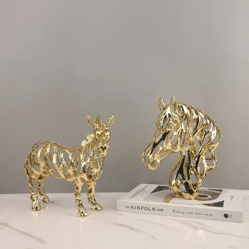 Afralia™ Golden Openwork Animal Sculpture Set for Home Decoration