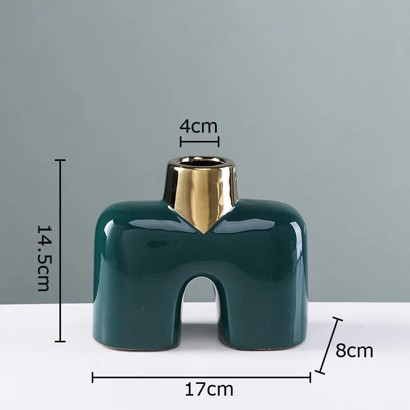 Afralia™ Gold Geometry Ceramic Vase Desk Decoration Modern Floral Room Decor Vase