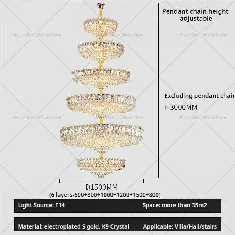 Afralia™ Luxury Crystal Chandelier for Duplex Villa Staircase and Living Room