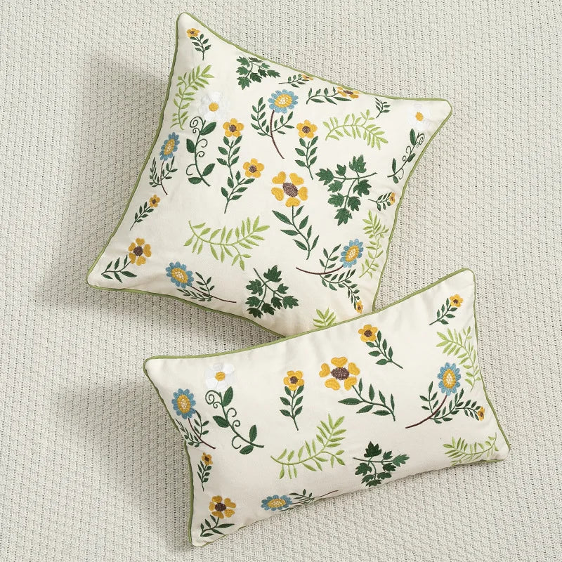 Afralia™ Daisy Floral Embroidery Cushion Cover, Soft Cozy for Living Room Sofa