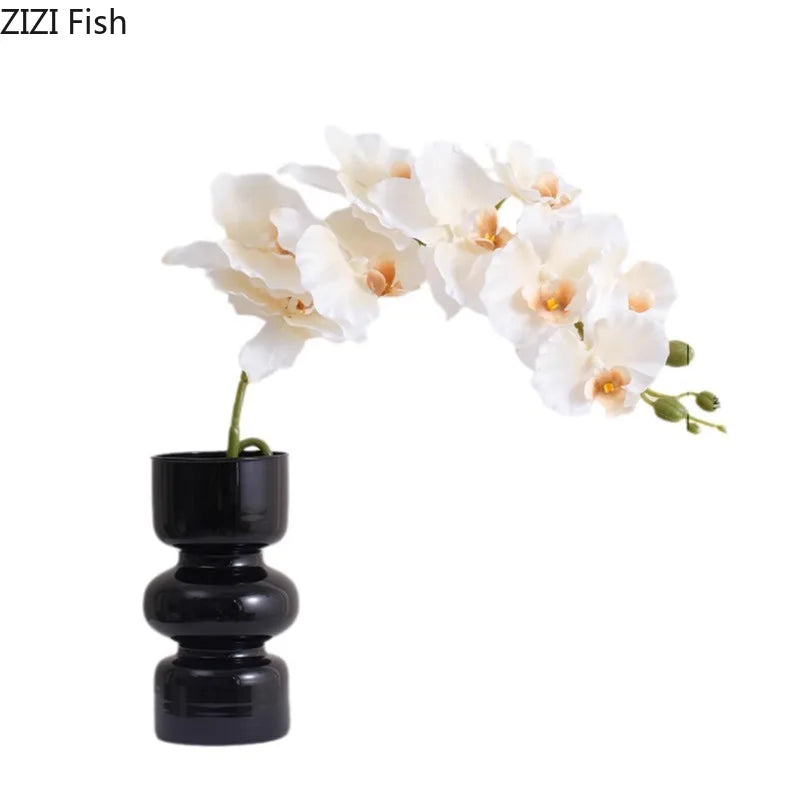 Afralia™ Black Glass Vase with Artificial Flowers for Stylish Room Decor