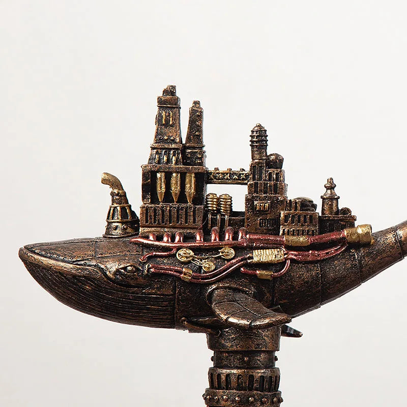 Afralia™ Steampunk Submarine Whale Sculpture for Office Desk and Living Room Decor