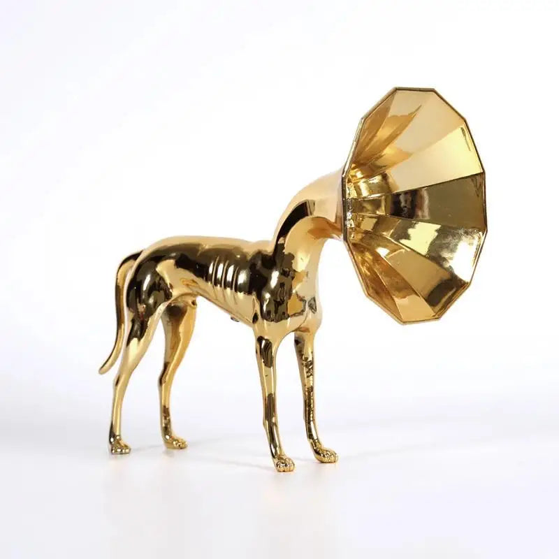 Afralia™ Abstract Golden Trumpet Dog Sculpture Home Decor Simulated Animal Figurine