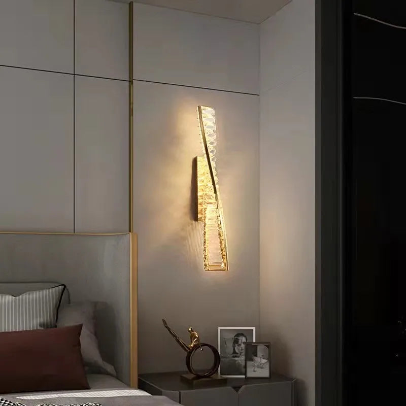 Afralia™ Crystal Gold Wall Lamp Dimmable Steel Sconces Luxury Indoor Light Fixture