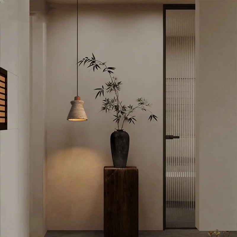 Afralia™ Stone LED Pendant Light: Nordic Modern Yellow Travertine Fixture for Living Dining Hallway