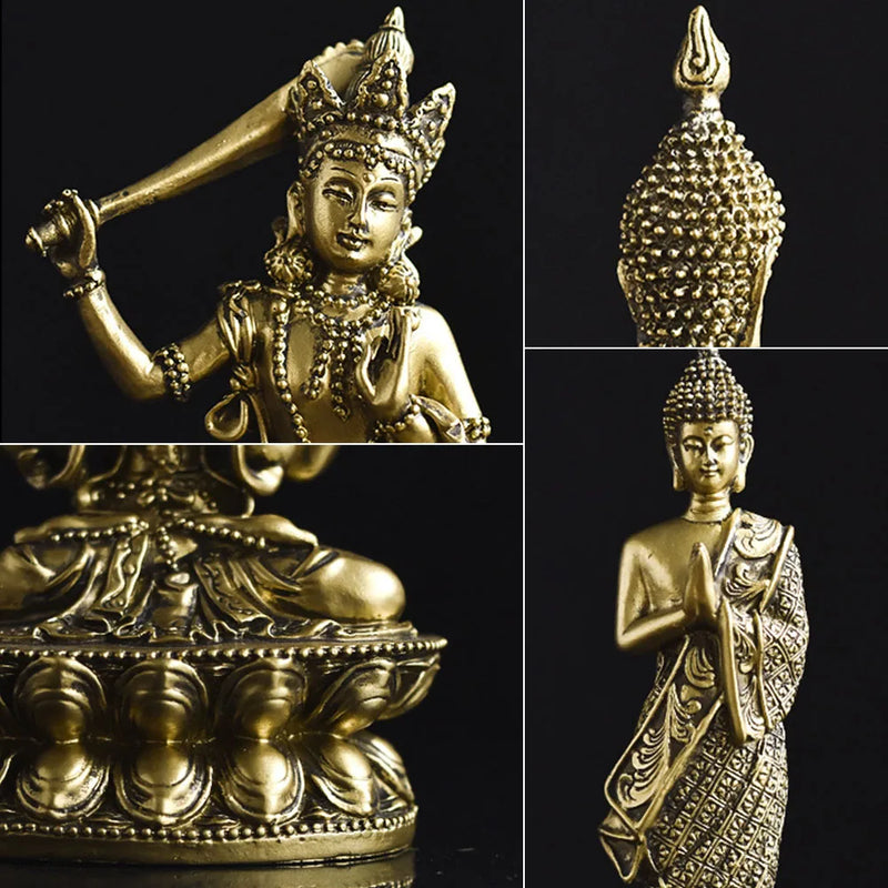 Afralia™ Golden Guanyin Resin Statue | Buddhist Avalokitesvara Decor Figure Buddhism Object