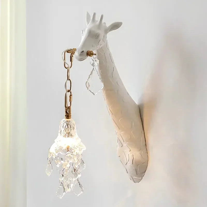 Afralia™ Giraffe Love Wall Lamp: Resin Animal Atmosphere Bedside Lighting for Cute Room Decor