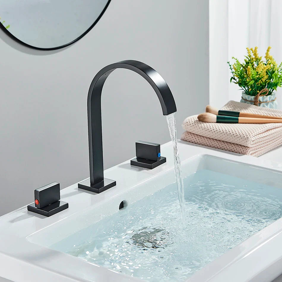 Afralia™ Dual Handle Basin Faucet: Deck Mounted Hot Cold Water Mixer Taps for Bathroom