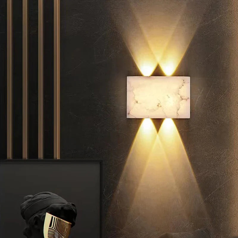 Afralia™ Copper Marble Wall Lamp Modern Simple Natural Decorative LED Sconce