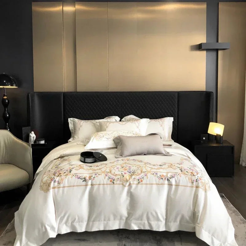 Afralia™ Egyptian Cotton Bedding Set: Queen King Ru Size Duvet Cover, Sheet, Pillowcase White