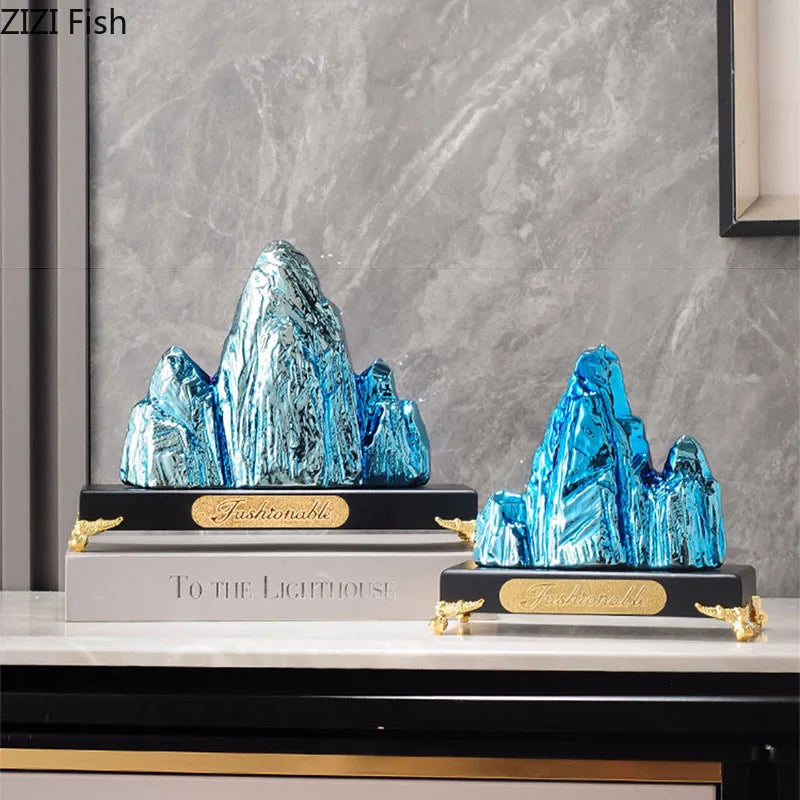 Afralia™ Ceramic Mountain Sculpture Decor - Golden/Silver Landscape Ornament