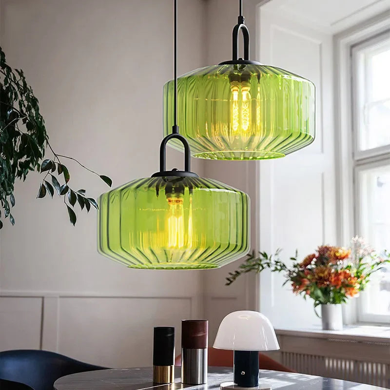Afralia™ Color Glass Dining Chandelier: Retro LED Loft Pendant Light for Bedroom & Restaurant