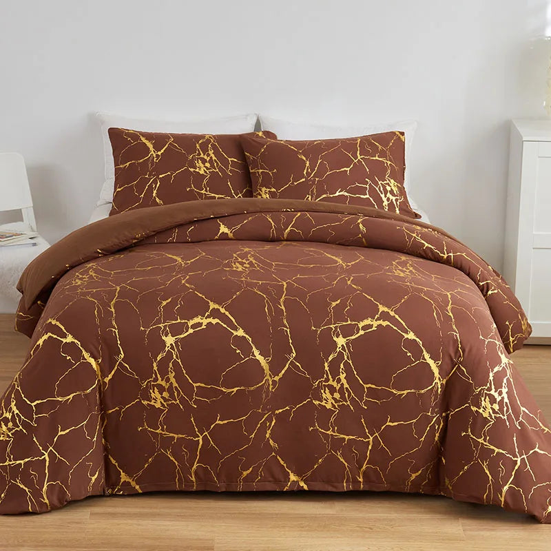 Afralia™ Marble Hot Stamping Double Duvet Cover Set, Luxury King Size Bedding.