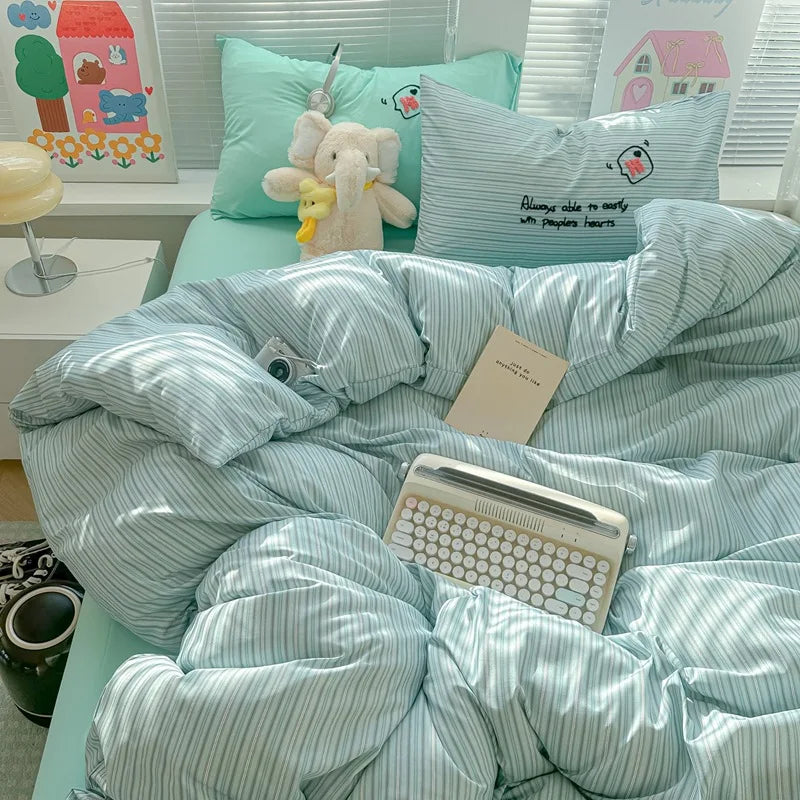 Afralia™ Luxury Striped Grid Bedding Set - Soft, Breathable, All-Season Quilt Cover Set