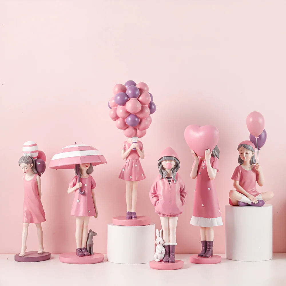 Afralia™ Modern Balloon Girl Figurines: Chic Room Decor & Birthday Gift