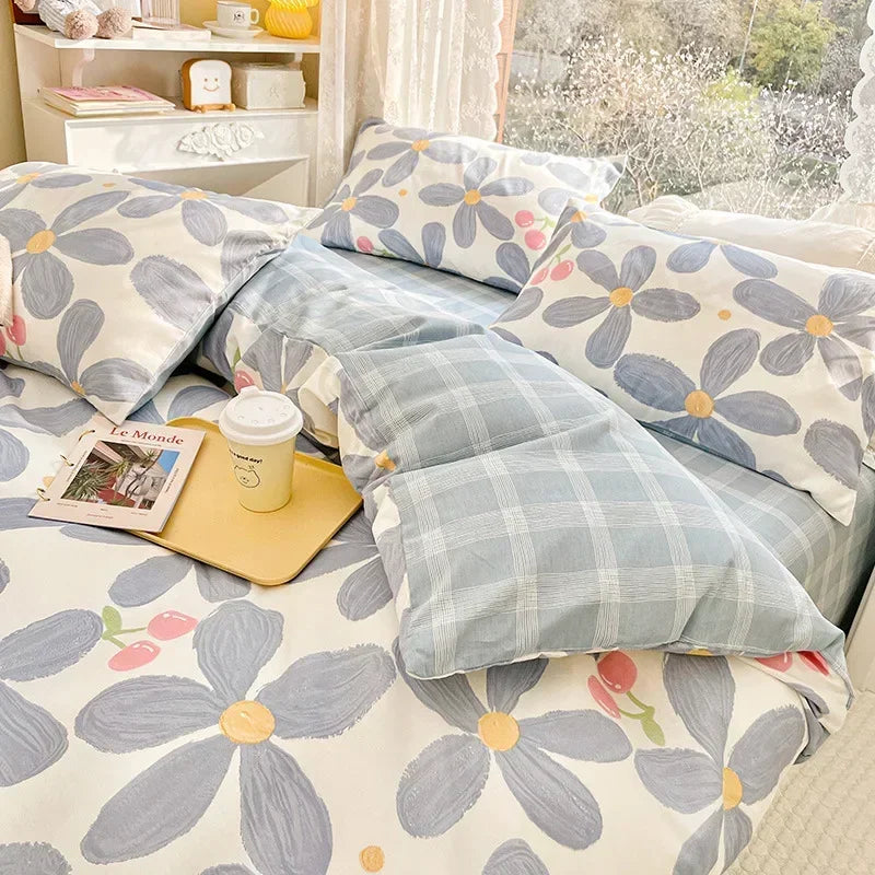 Afralia™ Double-Sided Floral Print Cotton Bedding Set - Queen Size Soft Duvet Cover Set