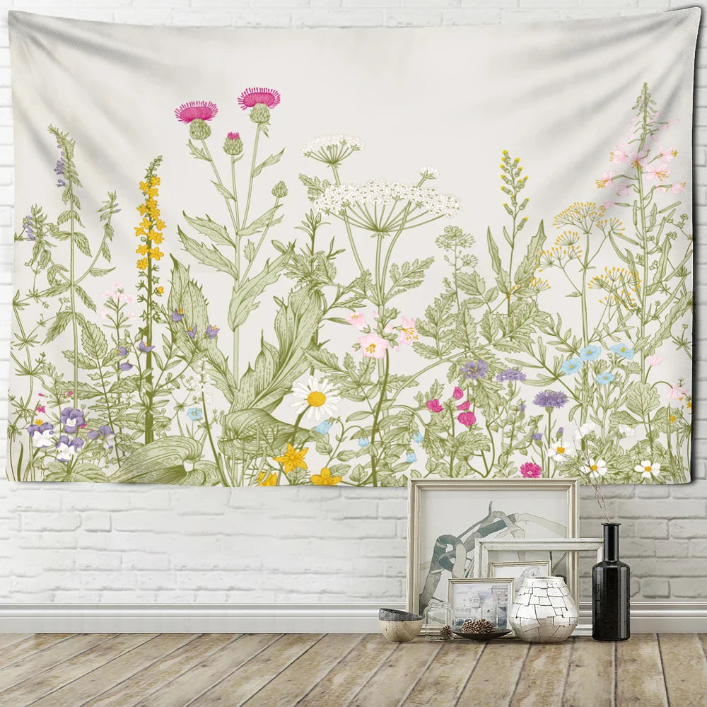 Mystic Flora Tapestry Wall Hanging by Afralia™: Tropical Plant Flower Minimalist Art Decor
