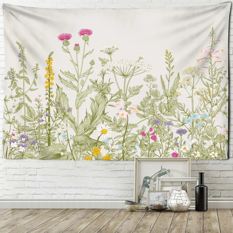 Mystic Flora Tapestry Wall Hanging by Afralia™: Tropical Plant Flower Minimalist Art Decor