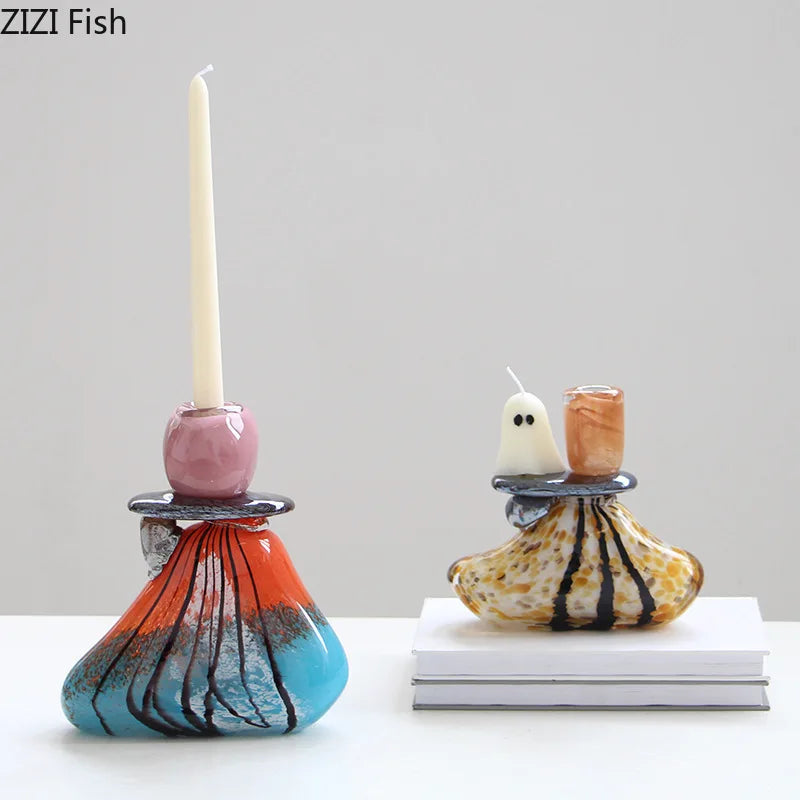 Afralia™ Glass Candle Holder: Mottled Painted Creative Ornaments & Table Decoration