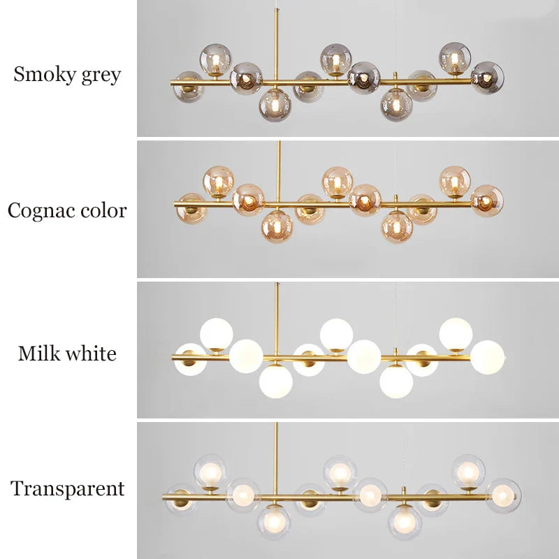 Afralia™ Glass Nordic Chandelier LED Ceiling Light for Modern Living Room and Dining Table