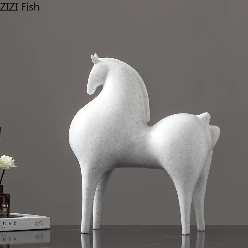 Afralia™ Modern White Horse Resin Sculpture Desk Ornament Minimalist Statue Aesthetic Decor