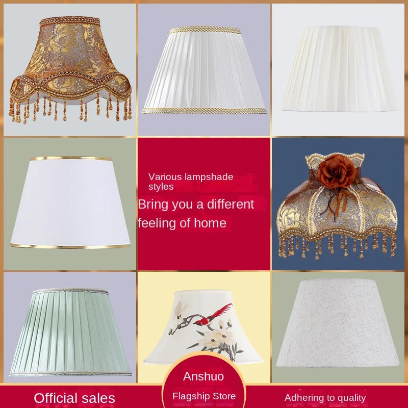 Afralia™ Embroidery Lace Fabric Table Lamp Shade - Pleated Design for American Style