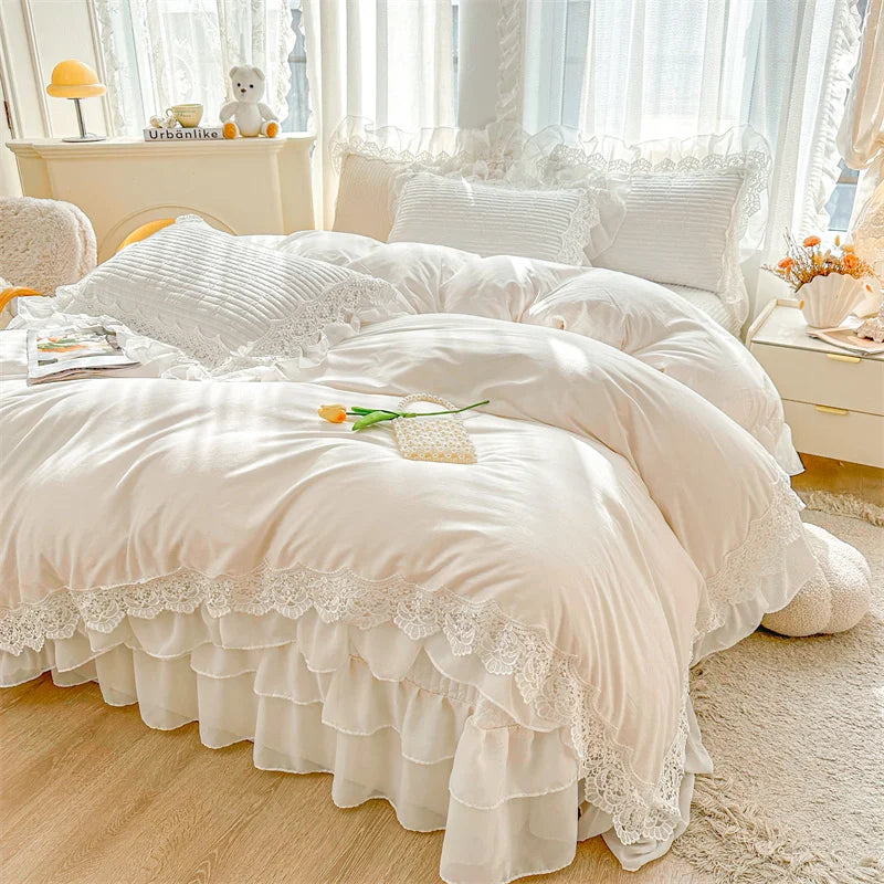 Afralia™ Lace Ruffles Princess Style 100% Cotton Bedding Set