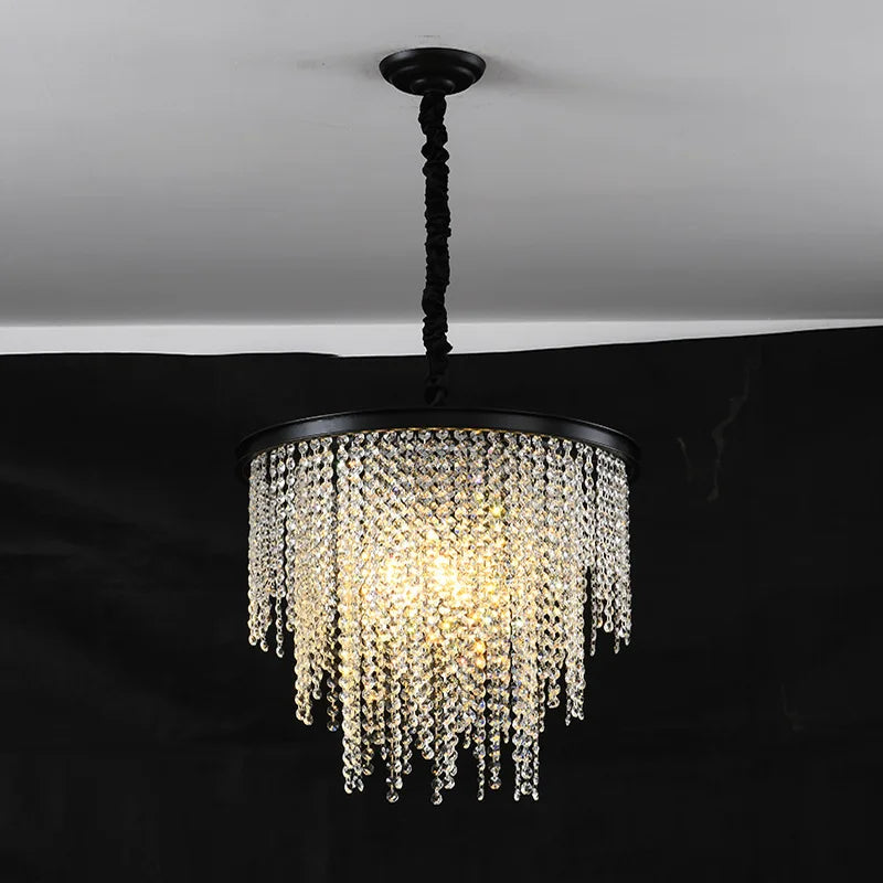 Afralia™ Retro E14 LED Pendant Lights in Black/Gold Finish - Elegant Crystal Suspension Lamp