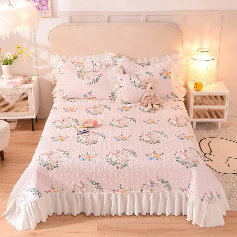 Afralia™ Chiffon Quilted Bed Spread Set - Queen Size Cotton Bedspread Cover