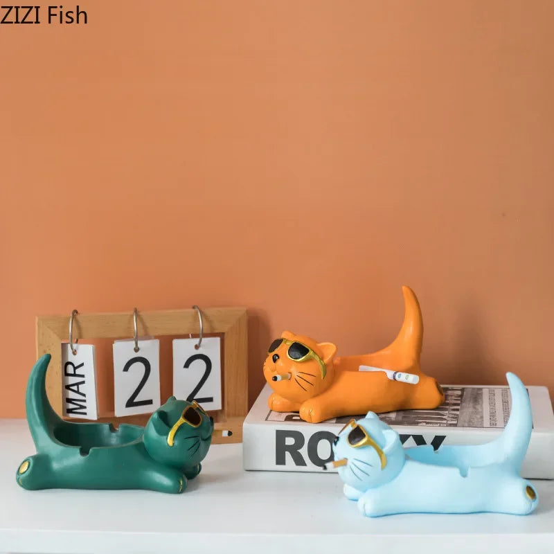 Afralia™ Cute Glasses Cat Ashtray Smoking Accessories Cartoon Animal Shape Gifts Semi-Branded