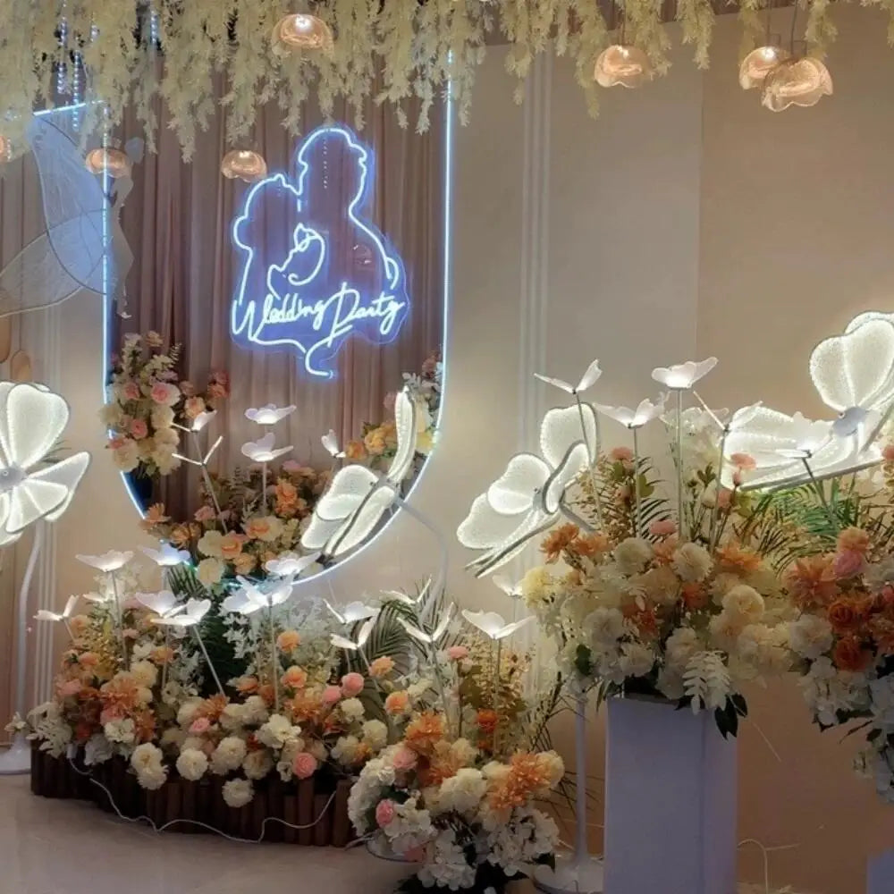 Luminous LED White Lace Flower Lamp for Wedding and Events by Afralia™