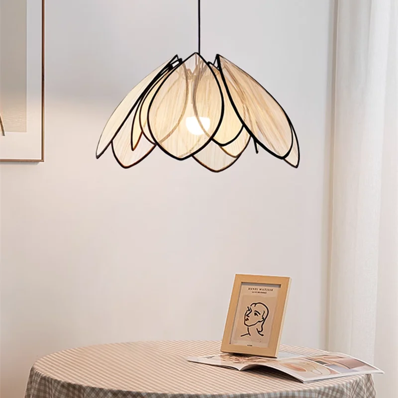 Afralia™ Rattan Petal Pendant Lights: Japanese Style Homestay Lighting for Living Room