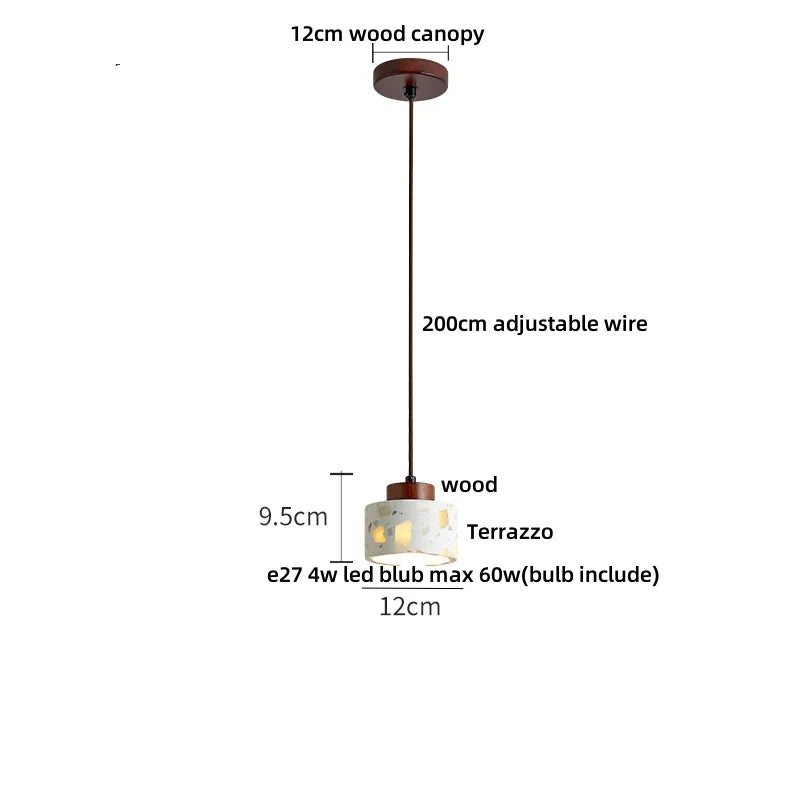 Afralia™ LED Terrazzo Pendant Lamp White Stone Wood Hanging Light