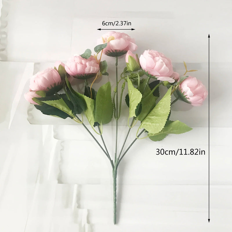 Afralia™ Silk Peony Bouquet: 5 Big Head 4 Bud Rose Pink Fake Flowers for Home Wedding