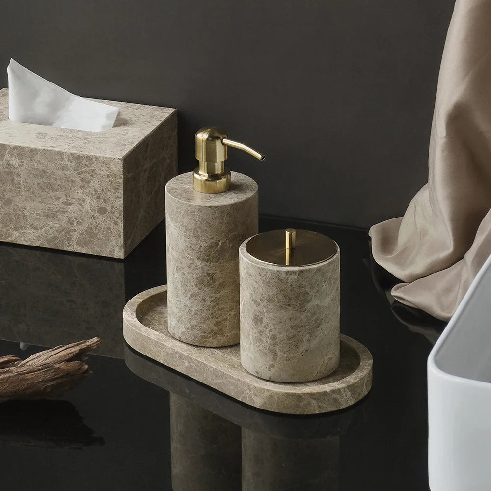 Afralia™ Marble Bathroom Accessories Set Soap Dish Soap Holder Vanity Tray