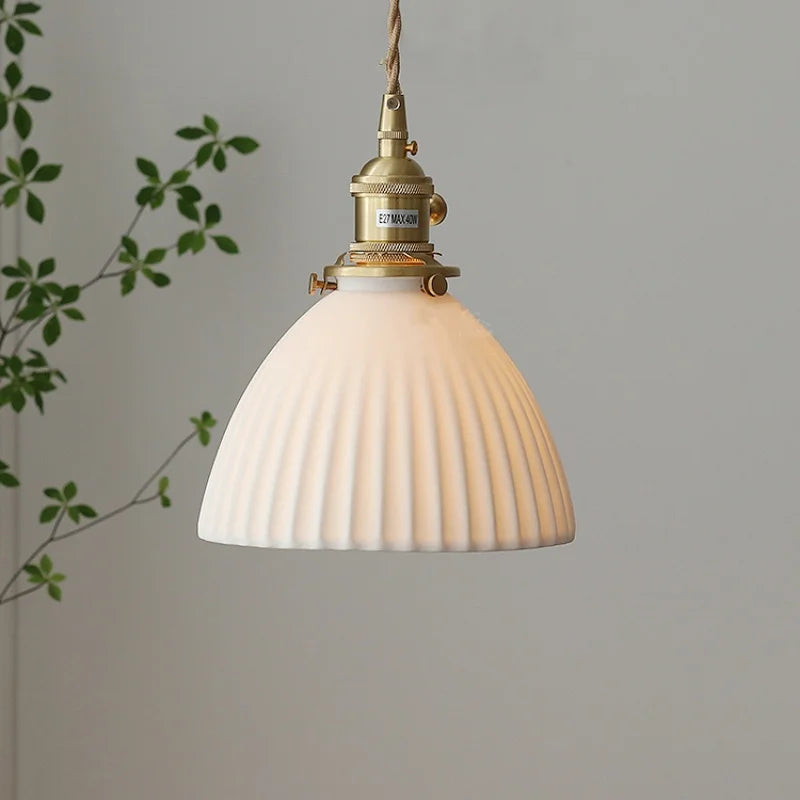 Afralia™ Ceramic LED Pendant Light Fixture with Adjustable Wire, Brass Knob Switch