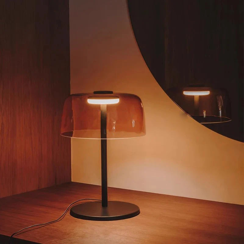 Afralia™ Glass Amber Green LED Table Lamp Nightstand Bedroom Living Room Decor