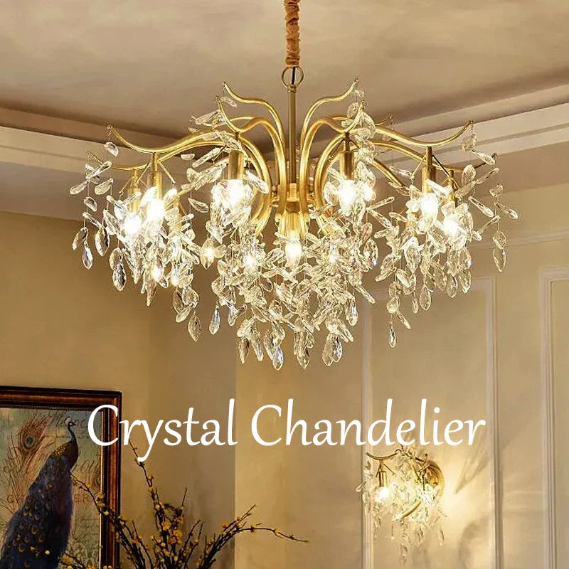 Afralia™ Crystal Bedroom Living Room Ceiling Chandelier Glossy Lamps