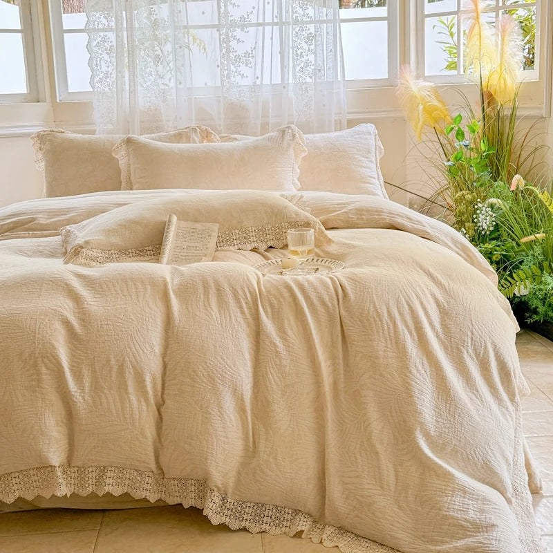 Afralia™ French Lace Ruffles Bedding Set Queen King Size 4Pcs
